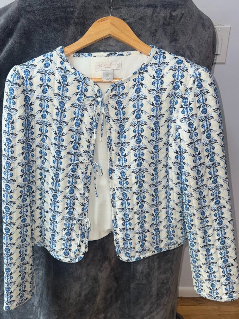Caroline Constas Linen Floral Printed Bow Jacket